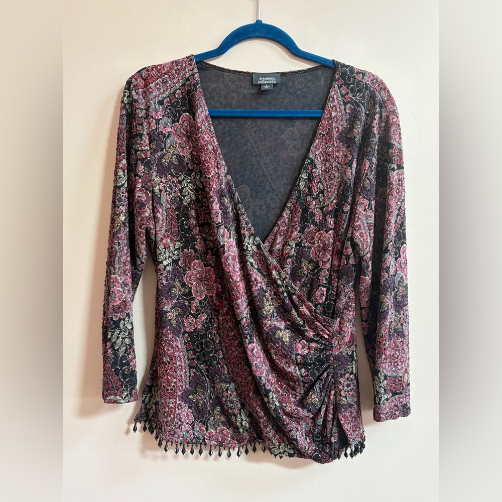 Dressbarn Collection USA Floral Long Sleeve Blouse Top Shirt, Whimsigoth Boho